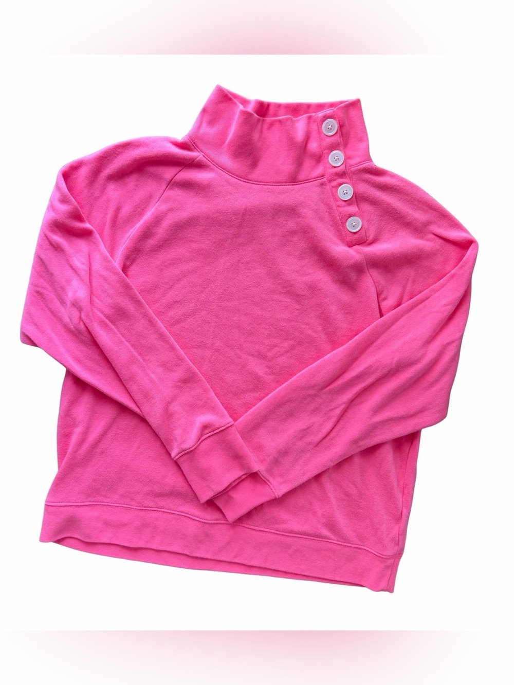 J. Crew button-collar pullover sweatshirt fleece Hot Pink Sz Large